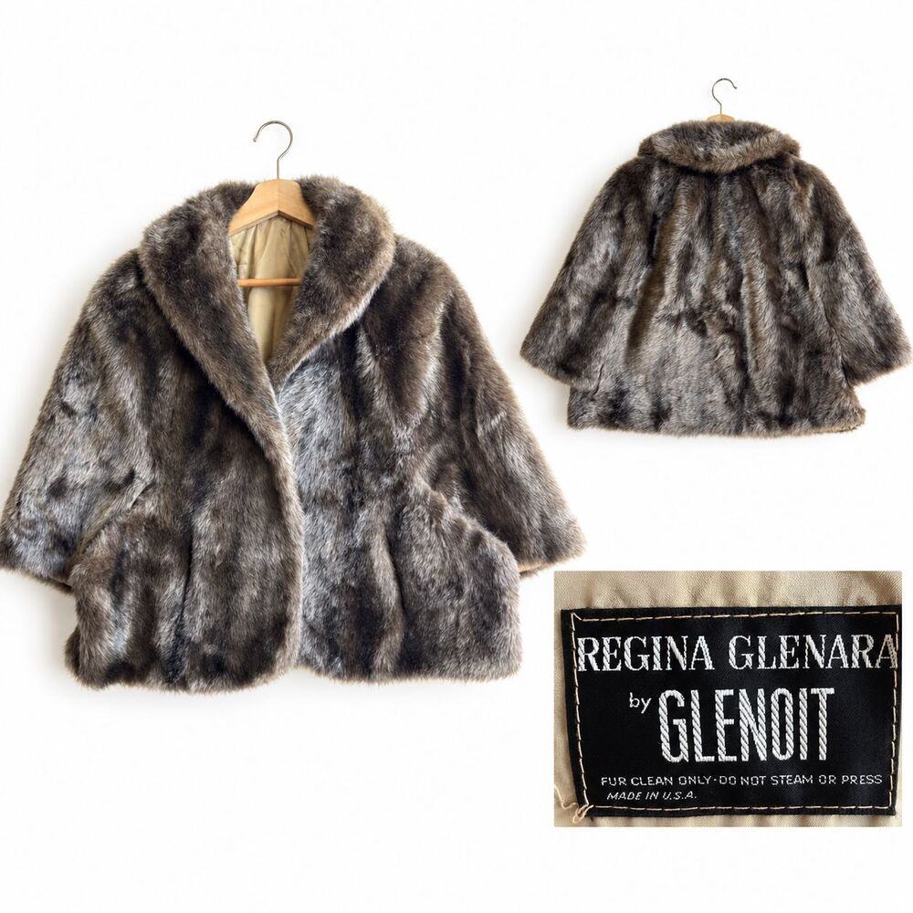 VTG Regina Glenara by Glenoit Faux Mink Fur Jacket Coat Womens Medium Swing Cape